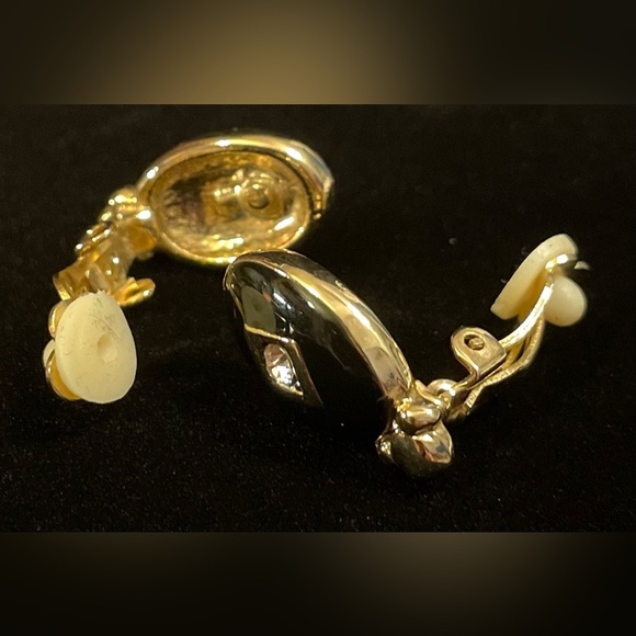 Black enamel and rhinestone earrings​ - Picture 3 of 5